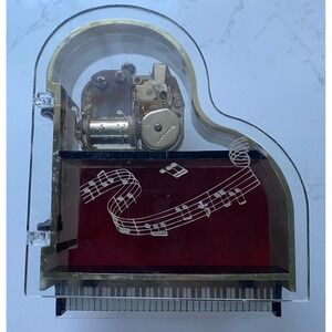 Vintage Sankyo Clear Acrylic Grand Piano Music Box Jewelry Trinket Case Japan